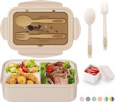 Bento Box Lunchbox, broodtrommel voor volwassenen, 1400 ml, met 3 vakken voor kinderen, incl. bestek, snackbox voor magnetrons en vaatwassers, school, werk, picknick, reizen, BPA-vrij (kaki +