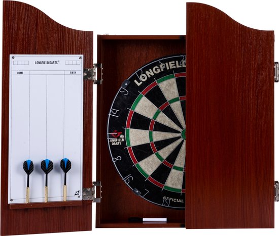 Foto: Houten cabinet rood bruin sisal dartbord inclusief 2 sets 18 gr darts