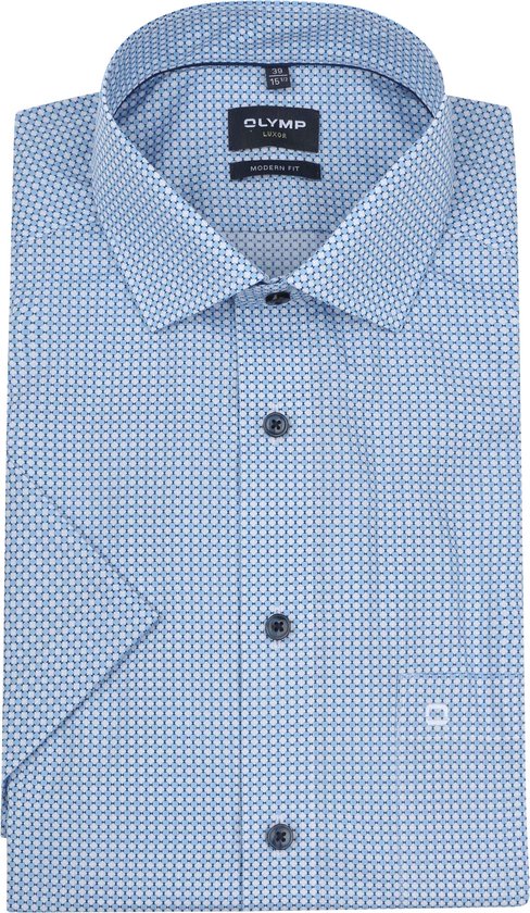 OLYMP - Short Sleeve Overhemd Luxor Print Blauw - Heren - Maat 41 - Modern-fit