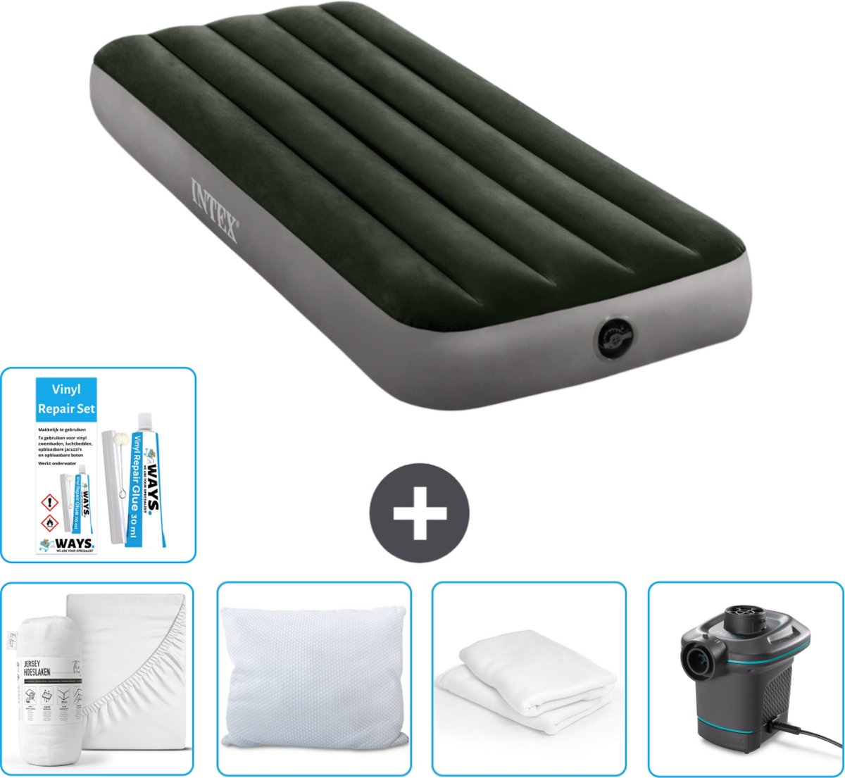 Intex Luchtbed - 1-Persoons - 76 x 191 x 25 cm - Groen - Inclusief Accessoires CB2