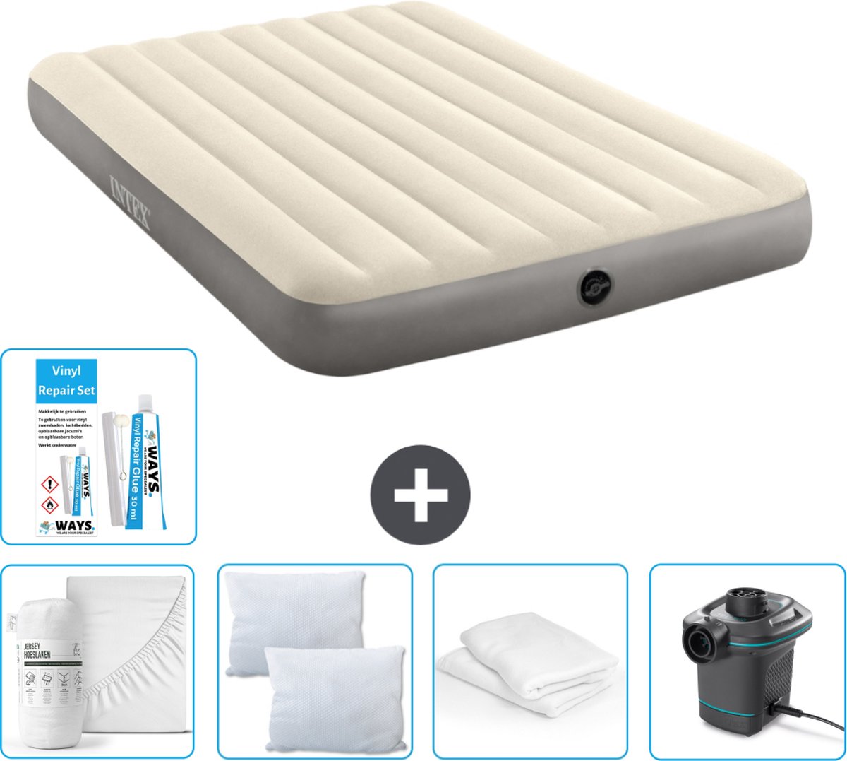 Intex Luchtbed - 2-Persoons - 152 x 203 x 25 cm - Beige - Inclusief Accessoires CB2