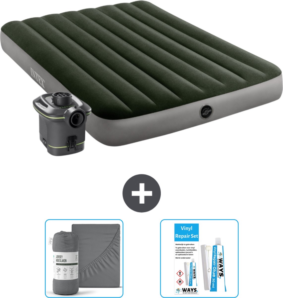 Intex Luchtbed - Twijfelaar - 137 x 191 x 25 cm - Groen - Inclusief pomp - Hoeslaken en Reparatieset