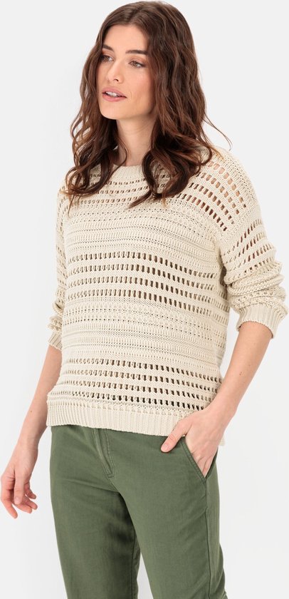 camel active Trui met een opengewerkt breipatroon - Maat womenswear-XXL - Beige