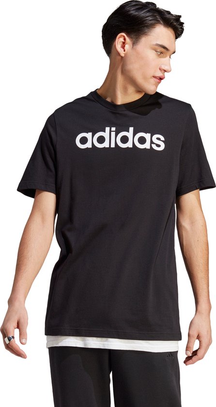 adidas Sportswear Essentials Single Jersey Linear Geborduurd Logo T-shirt - Heren - Zwart- 4XL