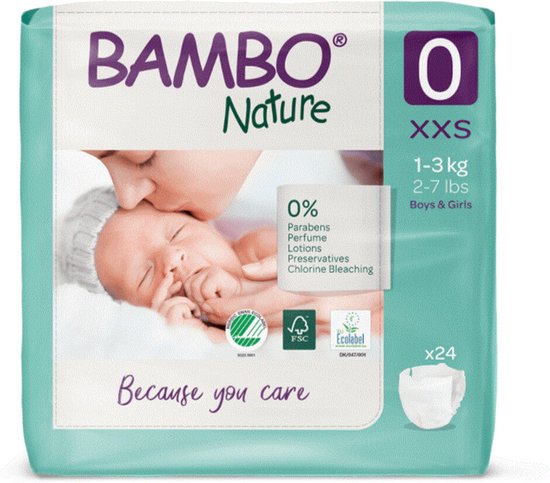 Bambo Nature Luiers XXS Maat 0 (1-3 kg) 24 stuks