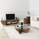 Emob- TV Meubel Locelso TV-meubel | 100% Gehard Glas | Notenhout Afwerking - 158cm - Bruin