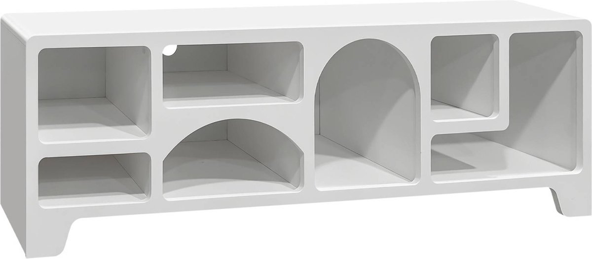 sweeek 160cm wit hout effect organisch tv-meubel met 7 opbergvakken