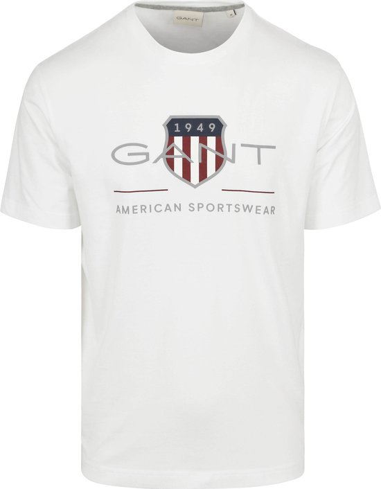 Gant - T-shirt Logo Wit - Heren - Maat L - Regular-fit