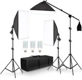 Volda® - Softbox Set - Studiolampen - 50cmx70cm - Set Met 3 Stuks - Verstelbaar - Werkhoogte 70-200cm - Inclusief 135W Day-light Bulb & Draagtas
