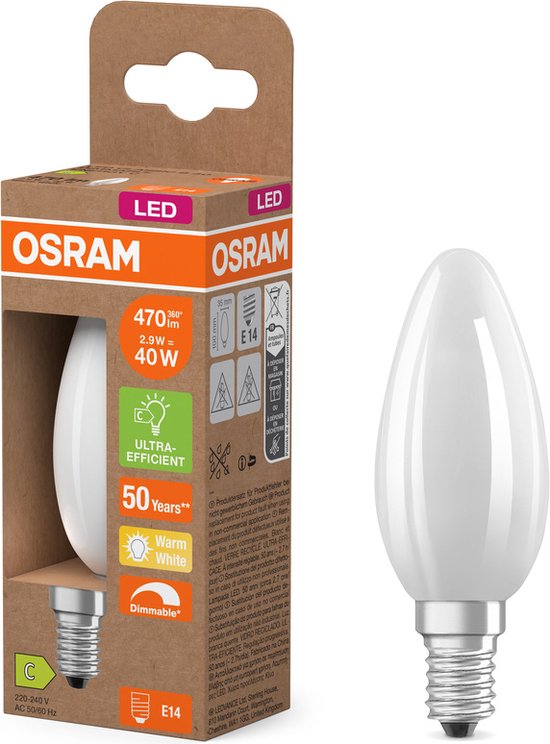 OSRAM 4099854066085 LED-lamp Energielabel C (A - G) E14 Kaars 2.9 W = 40 W Warmwit (Ø x h) 35 mm x 35 mm Dimbaar 1 stuk(s)