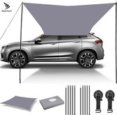 Zonneluifel auto - Tarp - zonnedoek - schaduwdoek - voor camping - te bevestigen aan auto dak - uv-resistent - regenbestendig - 2x3 meter - grijs