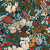 Papier peint à Fleurs Profhome 377562-GU papier peint intissé lisse à motif floral mat bleu pétrole beige orange 5,33 m2