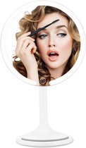 Behave Make up spiegel met LED Verlichting - Scheerspiegel - 3x Vergrotend - 3 Kleurstanden - Draaibaar - Oplaadbaar - Incl USB kabel - Telefoonhouder - Premium microvezeldoek - Wit - 33 x 20 cm