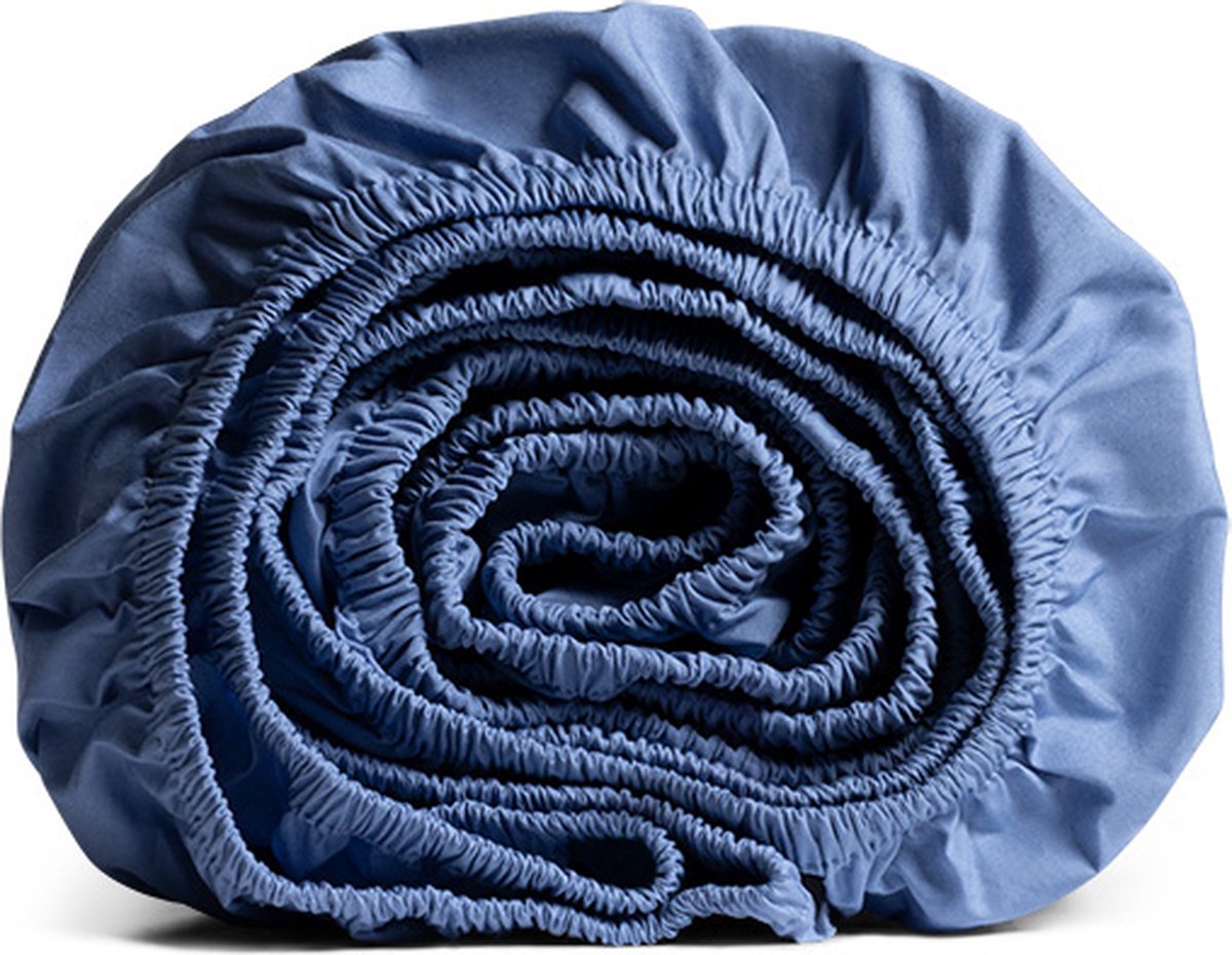 Yumeko hoeslaken percal katoen sereen blauw 180x210x30 - Bio, eco & fairtrade Serene Blue