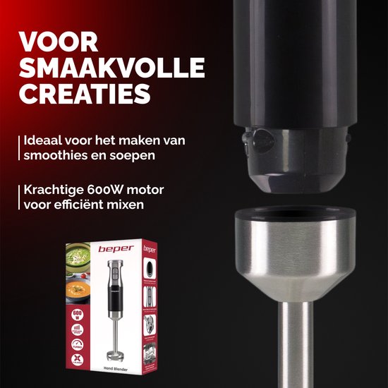 Beper Staafmixer - Handmixer - 600W - Instelbare Snelheden + Turbo Functie - Zilver/Zwart van Beper — afbeelding 5