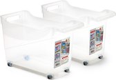 Plasticforte opberg Trolley Container - 2x - transparant - L38 x B18 x H26 cm - kunststof