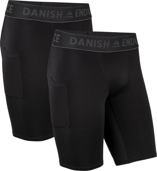 DANISH ENDURANCE Short de sport de compression avec poche pour homme Stretch 4 directions - 2 paires - Taille M
