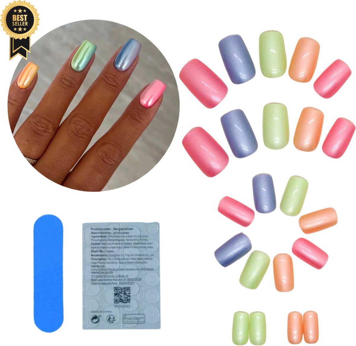 Goedkoopste GUAPÀ® Plaknagels | 24 stuks valse nagels | Press On Nails | Zelfklevende Plaknagels | Nepnagels | Kunstnagels | Compleet plaknagels starterspakket | Nagels Wraps | Nail Art | Zomer Nagels | 24 stuks plaknagels Holografische Chrome Spiegel Multicolor