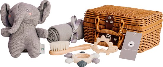 Luxe Baby Geschenk Set Olifantje Inclusief Rieten Mand