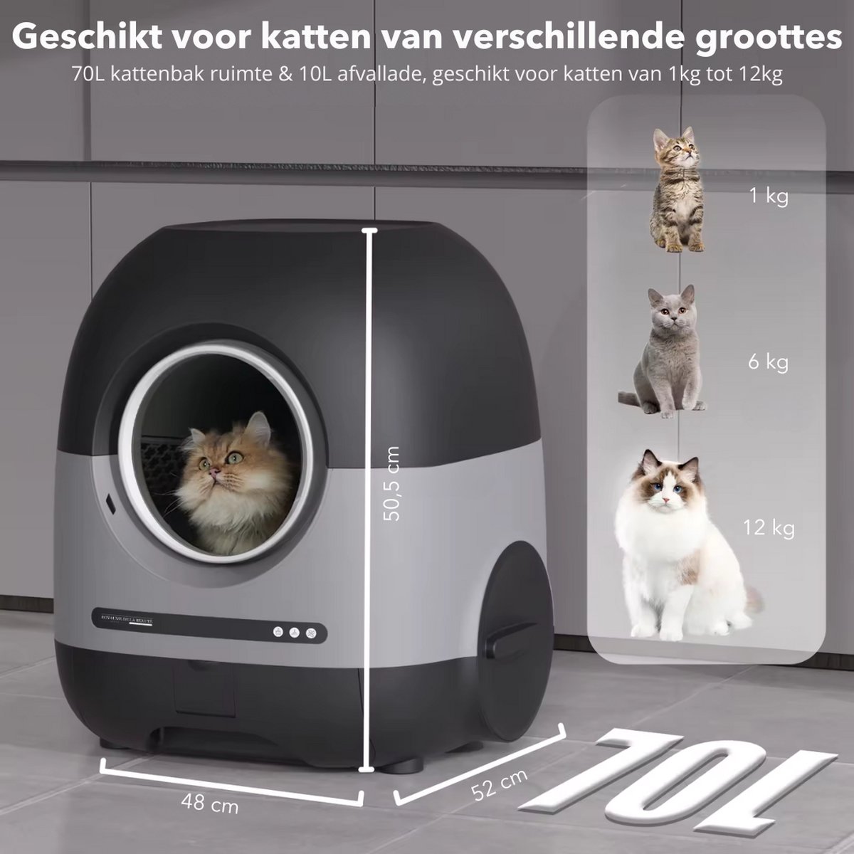 Zelfreinigende Kattenbak Roestvrij Staal Met UV-licht En Deodorant - 48x35x36 Cm
