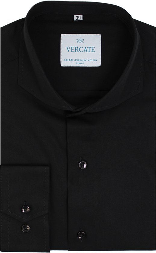 Vercate - Strijkvrij Overhemd - Zwart- Slim Fit - Excellent Katoen - Lange Mouw - Heren - Maat 44/XL