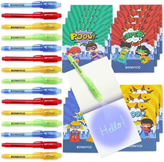 Onzichtbare Inktpen & Schriftje, Set 16 Superhero - Superhero Feestzakvuller, Pinata Speelgoed | Verjaardagsdecoratie | Kousenvullers Kinderverjaardag | Schoolprijzen, Geschenken Kinderen