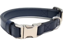 Luxe Halsband voor Honden - Echt Leer / Leder Reflecterend Verstelbaar 29 Cm-42 Cm x 2,5 Cm-Marineblauw