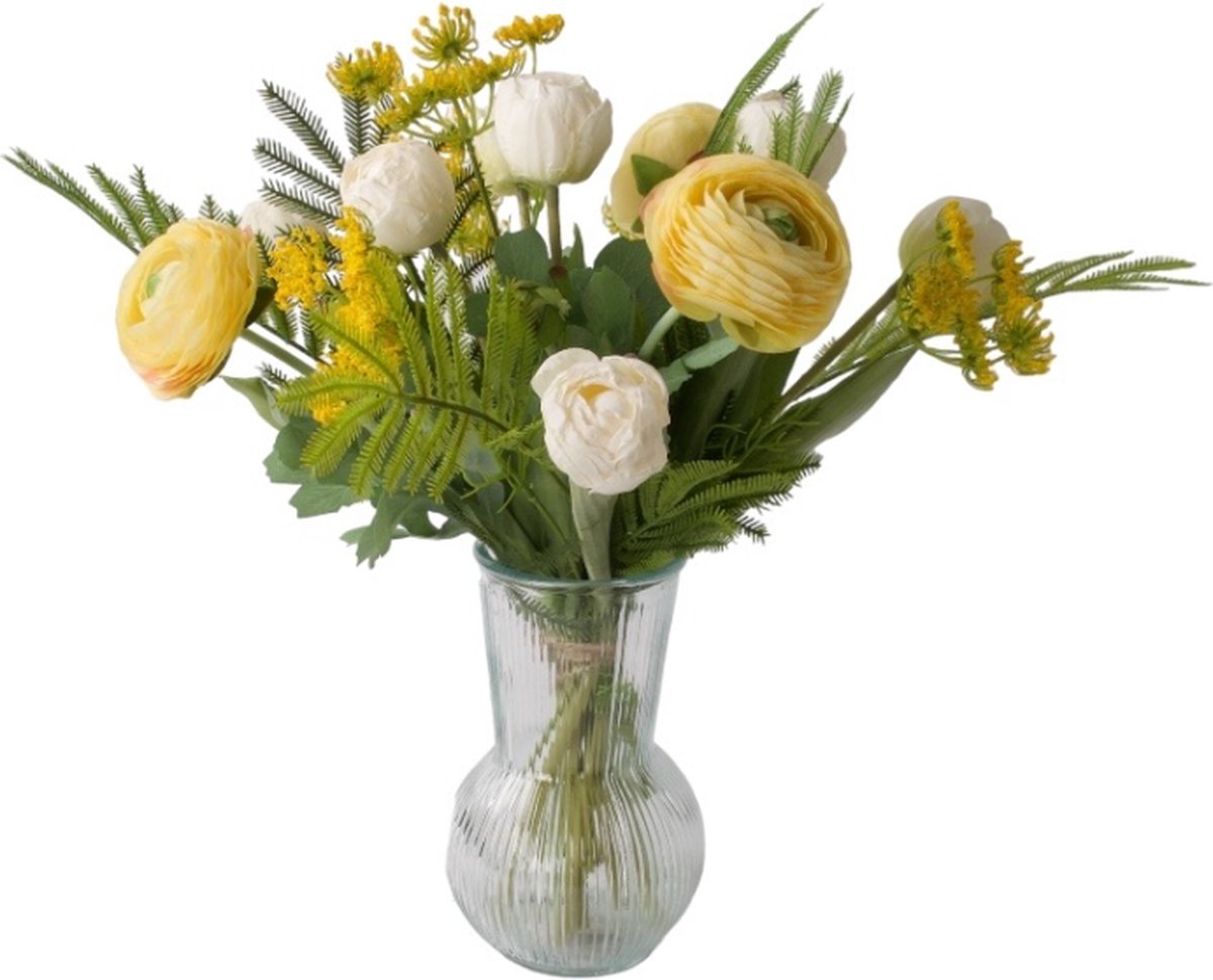 Winq Fris Voorjaarsboeket Kunstbloemen in Geel met Wit - Kunstbloemenboeket zijde - ex. vaas