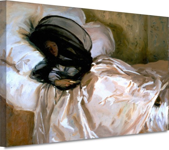 Het muggennet - John Singer Sargent wanddecoratie - Vrouw schilderij - Canvas schilderijen Figuur - Muurdecoratie modern - Canvas schilderijen woonkamer - Slaapkamer accessoires 100x75 cm