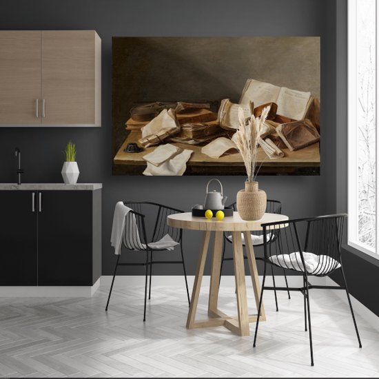 Nature morte avec des livres et un violon - Jan Davidsz. Portrait de Heem - Tableaux Boeken - Tableaux sur toile Maîtres anciens - Décoration murale chambre d'enfant - Toile - Art 90x60 cm