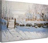 De Ekster - Claude Monet portret - Sneeuw schilderij - Canvas schilderij Landschap - Muurdecoratie landelijk - Canvas schilderij woonkamer - Kunstwerk 90x60 cm