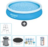 Bestway Rond Opblaasbaar Fast Set Zwembad - 366 x 76 cm - Blauw - Inclusief Pomp Afdekzeil - Onderhoudspakket - Filter - Ladder