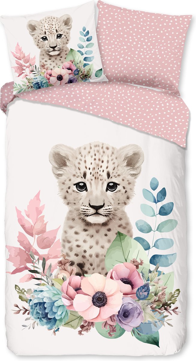 Good Morning dekbedovertrek bloemen met een luipaard - Multi - 100% Katoen renforce