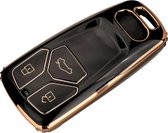 Zachte TPU Sleutelcover - Geschikt voor Audi A4 / A5 / A6 / A7 / S4 / S5 / S6 / Q5 / TT / RS - Zwart met Goud - Sleutel Hoesje Cover - Auto Accessoires