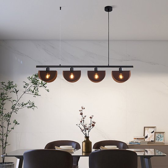 Suspension noire avec abat-jour fumés, 4 lumières - Morandi