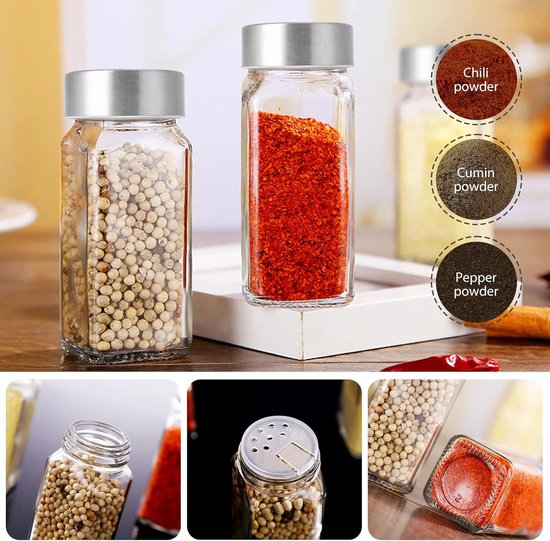 2 Glazen Kruidenpotjes Met Draaideksel - 200 Ml, 4 Soorten Gaten, Voor Keuken En BBQ