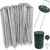 40 Garden Pegs with Rings Galvanized Steel Mounting Pegs for Bachen Mulch Canvas - 150mm Long 25mm Width 2.8mm Diameter - Pack of 40