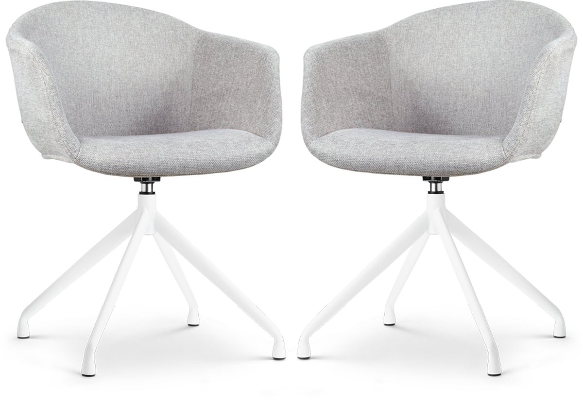 Nolon Nola-Otis Eetkamerstoelen Set van 2 Lichtgrijs - Draaibaar - met Armleuning - Stof - Wit Onderstel
