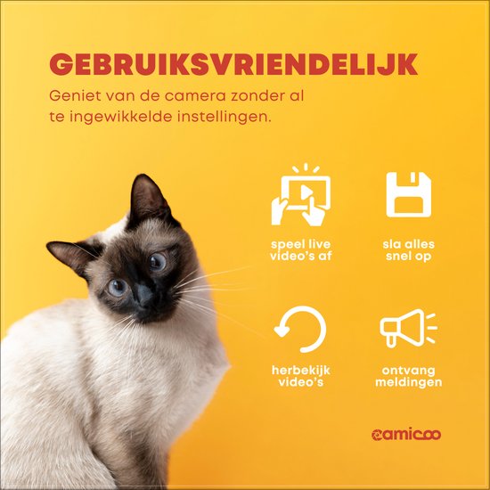 Camicoo® Beveiligingscamera binnen - Huisdiercamera met app - Hondencamera - Petcam - Incl. 32GB SD - Ultra HD 2K 3MP - Eenvoudige Installatie - Volgt beweging en geluidsdetectie - Alexa, Google Assistant en 5GHz compatibel - Indoor camera - Zwart