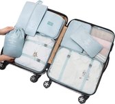 8-delige verpakkingskubusset, reisbagage-organizer, opbergzakken, koffers, verpakking, inclusief bijgewerkte toilettas, waszak en schoenentas (beige) (hemelsblauw)