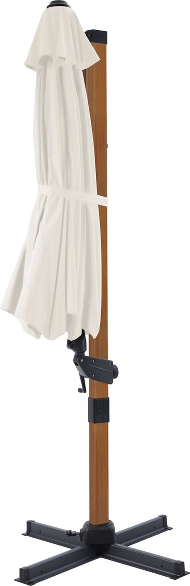 AXI Cyrus Premium Zweefparasol Ø 300cm Houtlook/beige incl. Hoes – Gepoedercoat aluminium frame met kruisvoet – 360° Draaibaar - Kantelbaar – UV werend doek – foto 2