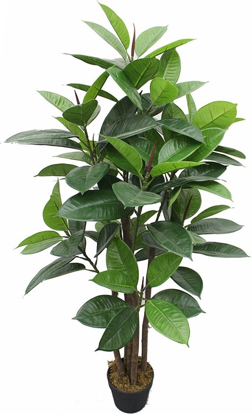 Kunst Rubberboom Groen | 130cm - Namaak rubberboom - Kunstplanten voor binnen - Kunstplant rubberboom
