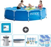 Intex Rond Frame Zwembad - 305 x 76 cm - Blauw - Inclusief Pomp Afdekzeil - Onderhoudspakket - Filters - Vloertegels