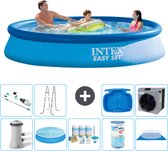 Intex Rond Opblaasbaar Easy Set Zwembad - 366 x 76 cm - Blauw - Inclusief Pomp Solarzeil - Onderhoudspakket - Filter - Grondzeil - Stofzuiger - Ladder - Voetenbad - Warmtepomp