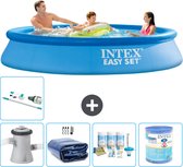 Intex Rond Opblaasbaar Easy Set Zwembad - 305 x 61 cm - Blauw - Inclusief Pomp Solarzeil - Onderhoudspakket - Filter - Stofzuiger - Vloertegels
