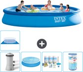 Intex Rond Opblaasbaar Easy Set Zwembad - 457 x 84 cm - Blauw - Inclusief Pomp Solarzeil - Onderhoudspakket - Filter - Grondzeil - Warmtepomp