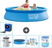 Intex Rond Opblaasbaar Easy Set Zwembad - 244 x 61 cm - Blauw - Inclusief Pomp Afdekzeil - Onderhoudspakket - Filter - Warmtepomp