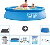 Intex Rond Opblaasbaar Easy Set Zwembad - 244 x 61 cm - Blauw - Inclusief Pomp Afdekzeil - Onderhoudspakket - Filter - Stofzuiger - Solar Mat - Vloertegels