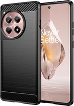 Geborsteld TPU Hoesje Geschikt voor OnePlus 12R | Beschermhoes | Back Cover | Flexibel TPU | Stijlvol Carbon | Dun | Zwart