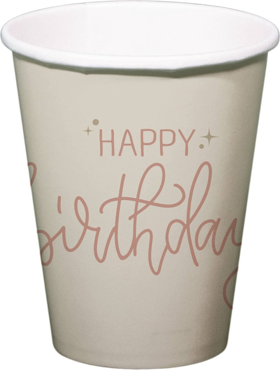 Folat - Crème rose bekers happy birthday - 8 stuks
